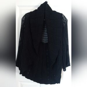 AB Studio Black Open-Front Knit Cardigan
